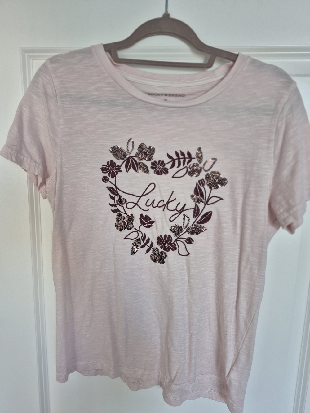 Lucky Brand Light Pink Floral Heart Graphic Tee